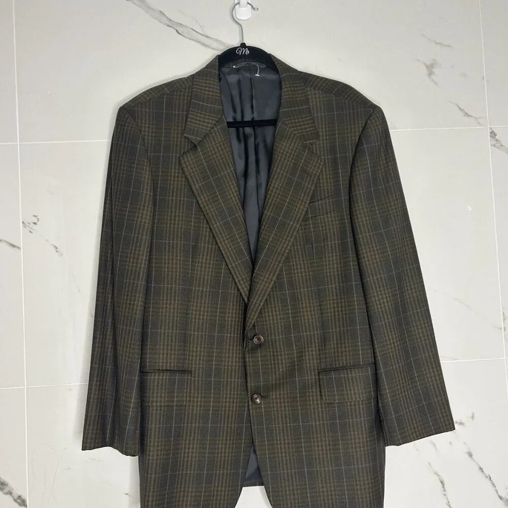 VTG 41 R Loro Piana Tasmanian Wool 120's Plaid Brown Blazer Sports Coat Career